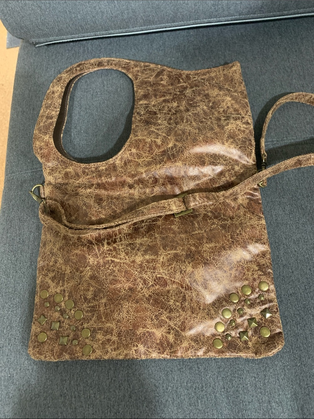Candie's Distressed Brown Studded Crossbody Bag